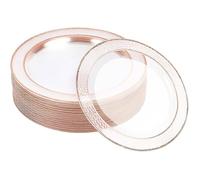 20 Assiettes en Rigide Élégantes Réutilisables avec Bordure en Or Rose (26cm) - 20 Pièces Or Rose 26cm