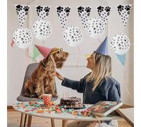 20 Ballons Avec Empreintes De Pattes De Chien,1 Drapeau,Kit De Décoration D'anniversaire,Ballons En Latex Pour Animaux De Compagnie,Noir/Blanc
