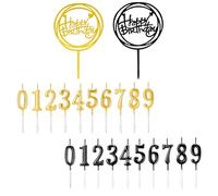 20 bougies d'anniversaire, 2 inserts de gâteau, bougies numérotées de 0 à 9, décorations de gâteaux, bougies de gâteau de première année, décorations de gâteaux d'anniversaire et d'anniversaire