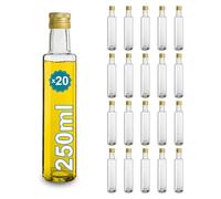 20 Bouteilles en Verre 250ml avec Bouchon a Vis Doré | Huile d'Olive, Vinaigre, Alcool | Huilier en Verre, Récipient en Verre, Bouteille D'Huile