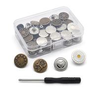 20 Boutons jean métal clipsables ajustables sans couture avec tournevis | Resserre taille pantalon, réparation jeans, installation facile, métal durable, DIY vêtements, sacs, vis incluses, réglable
