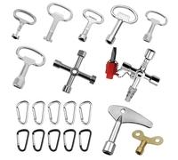 20 Cle Universelle Set, FORMVERSITY Cle Triangle Poubelle square key, Portable Clé Multifonction, Clé Robinet, clé Purge Radiateur, Clés à Fente en Métal