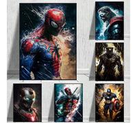 20 cm * 20 cm 7 pièces/set Super héros canevas murale, comprenant des affiches de Thor, convient pour la décoration de la chambre des garçons et du salon, style mural industriel américain (cadre non i