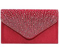 20 cm Femme Soirée en satin de mariée Diamond Femme Sac d'embrayage Parti Prom enveloppe avec chaîne amovible rouge