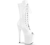 20 Cm Femmes Talons Aiguilles Bout Ouvert En Cuir Verni À Lacets Haut Plateforme Pole Fitness Pole Dance Bottes Fête D'été Soirée Pompe Bal Chaussures À Talons Dance Salon Moderne Jazz Latin(White,44)
