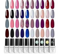 20 Colours Semi-Permanent Nail Polish Black Nude Pink Red Green Purple Grey Glitter Nail Polish Gels With Varnish Base And Top Coat Matt And Shiny Diy Manicure Kit Nail Art 5 Ml 24pcs