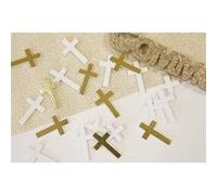 20 confettis de table croix bois 1.4cm or et blanc - hobi dek0937or Jaune G