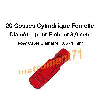 20 Cosses Cylindrique Femelle 3,9 MM Couleur Rouge pour Câble de 0,5 à 1 mm²
