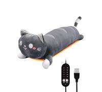 20" Coussin Chauffant Chat Gris Pour Règles Douloureuses Portable USB 5 Niveaux Chaleur 5 Modes Minuterie Arrêt Automatique Doudou Chauffant Douleur Nuque Dos Détente Cadeau Mignon Femmes Enfants
