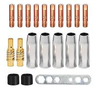 20 Embouts de Contact de Buse de Soudage,MB15 15AK MIG/MAG,Support de Connecteur de Gaz,Pointe de Contact,5 x Buses à Gaz,1 Outil,10 x Buse Gas Conique M6 0,8 mm,2 x Poignées de Buse,2 x Isolateurs