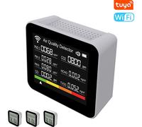 20 en 1 Tuya WIFI Intelligent Air Quality Monitor Indoor CO2 Detector CO/CO2/TVOC/HCHO/PM2.5/PM1.0/PM10/Temperature/Humidité/Time/Date/Alarm Support Remote APP Control Alarm Function for Home Office