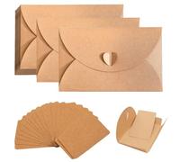 20 enveloppes en papier kraft avec 20 cartes en papier vierge jaune, mini enveloppes avec fermeture en forme de cœur, adaptées aux cartes cadeaux, cartes de remerciement, gribouillages DIY
