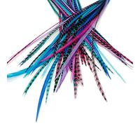 20 extensions de véritables plumes pour cheveux : courtes et fines, 18-23 cm avec des anneaux et une boucle (Berry)