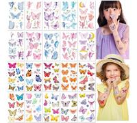 20 Feuilles Autocollants Tatouage Papillon Résistants à l'Eau Colorés Tatouages Temporaires pour Enfants Filles Cartoon Aquarelle Faux Tatouages Sûrs et Amusants