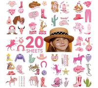 20 feuilles d'autocollants de tatouage temporaire pour les enfants filles, tatouages de chevaux pour les décorations de fête rodéo, fête d'anniversaire rodéo accessoires de décoration