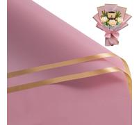 20 Feuilles De Papier Cadeau Pour Fleurs - 57x57 Cm - Bordure Dorée - Papier D'emballage Imperméable Pour Bouquets De Fleurs - Emballage Pour Fournitures De Fleuriste Pour Anniversaire - Pêche