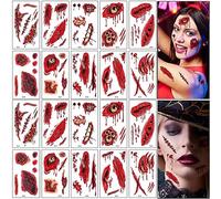 20 Feuilles Halloween Tatouage Cicatrice, BOOSHMall Scars Tatouages, Tatouage Temporaire Halloween, pour Halloween costume masquerade déguisement cosplay fête