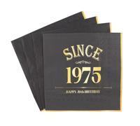 20 Feuilles Serviettes d'Anniversaire 50 Ans - 30cmx30cm Serviette de Table Papier,‘Since 1975’ Design Noir & Or, Décoration de Fête pour Homme Femme Garçon Fille Célébration de 50 Ans