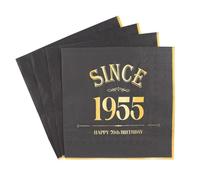20 Feuilles Serviettes d'Anniversaire 70 Ans - 30cmx30cm Serviette de Table Papier,‘Since 1955’ Design Noir & Or, Décoration de Fête pour Homme Femme Garçon Fille Célébration de 70 Ans