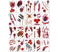 20 Feuilles Soirée Tatouages Éphémères D'Halloween Tatouages Temporaires De Cicatrices Et De Plaies Sanglantes Effrayantes