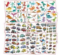 20 Feuilles Tatouage Temporaire Enfant Kit, Tatouage Enfant Garçon Fille de Thème Dinosaure Voiture, Decalcomanie Enfant Fête D'anniversaire Petit Cadeau