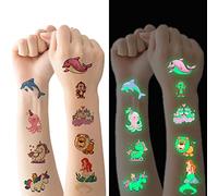 20 feuilles Tatouages Temporaire pour Enfants, 200 Luminescent Tatouages de Style mixte de thème Océan Licorne Sirène Animal, Brillent Dans Le Noir Faux Tatouage de Fête d'anniversaire Cadeau