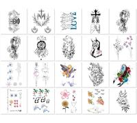 20 feuilles Tatouages Temporaires Floraux, Imperméables, Longue Durée, Couvrant Les Cicatrices, Pour Les Bras Et Les Cuisses, Jetables.