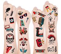 20 Feuilles Tatouages Temporaires Rock and Roll Rock Star Party Favors Décorations de Fête Rock Fournitures Cadeaux pour Soirée à Thème Rock Années 80 Années 90 Fête Rock Goodie Bags Stuffers