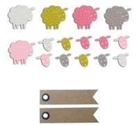 20 formes découpées moutons rose-vert taupe + 20 étiquettes kraft Fanion Multicolore