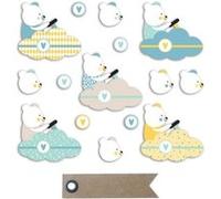 20 formes découpées Nounours Léonard + 20 étiquettes kraft Fanion Multicolore