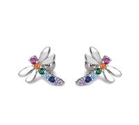 20 g Libellule CZ arc-en-ciel coloré minimaliste véritable argent sterling 925 minuscule mini mignon petit cartilage boucles d'oreilles à tige pour femmes adolescentes filles délicat petit simple