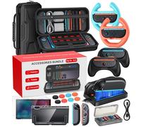 [20-in-1] switch 2 accessoires, étui de transport, chargeur de manette Switch 2, protecteur d'écran, poignées pour Joy Con, volants pour Mario Kart, étui de protection transparent（Paquet cadeau）