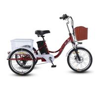 20-inch Bike for Adults - with Large Baskets & Headlight, 3 Riding Modes + Horn + LED Headlight, for Daily Riding, Shopping,150 Kg Max Load Red