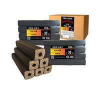 PINI Kay Briquettes de bois de chêne rectangulaires de 33 cm de long avec trou de traction - 20 kg - Briquettes de bois de chêne - Cheminée, four, foyer, barbecue