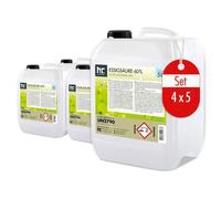 Höfer Chemie 4x 5 L d'acide acétique 60% - nettoyant et détartrant optimal - qualité supérieure fabriquée en Allemagne - fraîchement rempli dans un bidon pratique