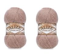 20% laine 80% acrylique Fil doux Alize Angora Gold pour crochet Lot de 2 pelotes 200g 110m Tricot dentelle main Fil turc (542 écorce)