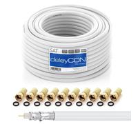 20 m HQ Satellite Coaxial Cable SAT 130dB Shielded 4 Layers DVB-S DVB-S2 DVB-T DVB-C 4K 1080p Full HD HDTV + 10 Gold Plated F Connectors