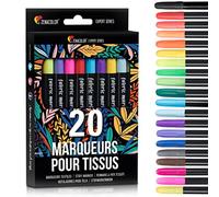 20 Marqueurs Textile et Tissu - Feutre Textile Non-Toxique, Indélébile et Permanent à Pointe Fine - Idéal pour T Shirt, Sac Tissu, Tote Bag Vierge et Autres Tissus - Pour Enfant et Adulte