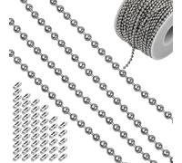 20 Meter Chaîne à Perle en Acier Inoxydable, 2,4mm Chaîne de Boule à Maillons de Câble avec 50 Connecteur, Rouleau de Chaine à Billes Bricolage Rouleaux Perlée de Extension