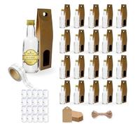 20 Mini Bouteilles en Verre 40ml avec Bouchon a Vis Doré + Boîte + Sceau + Étiquette Kraft + Fil + Étiquette Personnalisable | Mignonnettes Alcool 4cl, Petites Fioles Échantillons | Cadeaux, Mariages