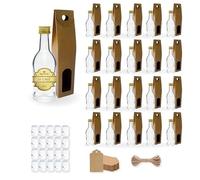 20 Mini Bouteilles en Verre 40ml avec Bouchon a Vis Doré + Boîte + Sceau + Étiquette Kraft + Fil | Mignonnettes Alcool 4cl, Petites Fioles Échantillons | Idéal pour Licor | Cadeaux, Mariages et Fetes