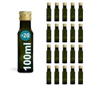 20 Mini Bouteilles en Verre Foncé 100ml avec Bouchon a Vis Doré | Petites Bouteilles pour Huile d'Olive, Vinaigre, Alcool, Sauces, Potion Magique | Huilier en Verre, Flacon pour Échantillons
