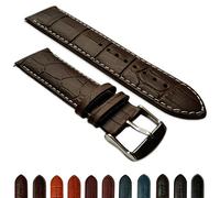 20 mm Extra long Cuir véritable imitation croco Bracelet de montre Band pour homme Rembourré SS Boucle XL Marron clair/blanc
