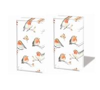 20 mouchoirs individuels motifs animaux Beaucoup de petits rouges-gorges.2 paquets de 10 mouchoirs individuels imprimés comme cadeau.