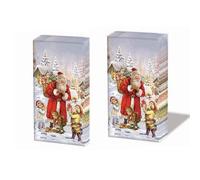 20 mouchoirs individuels nostalgie de Noël avec enfants et Père Noël. 2 paquets de 10 mouchoirs individuels en cadeau.