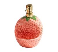 20 Oz Strawberry Shape Ceramic Refillable Liquid Lotion Bottle | Soap Dispenser Bathroom Hand Pump with Sponge Holder Stylish Countertop Organizer for and Storage Kitchen Vanity Shower Dish Sink