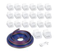 20 Pack 4 Pin 10mm Solderless LED Strip Connector Transparent Track Lighting LED Pin Connectors with Wire Strip 16.4ft