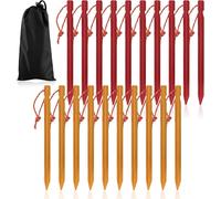 20 Pack 7 Inch Tent Pegs,Storm Resistant,Sand Proof,Aluminum Tent Pegs,Ultralight Windproof Reinforced Tent Pegs With Rope (Red+Gold)