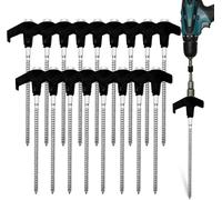 20 Pack 8 Inch Screw Down Tent Pegs Heavy Duty Ground Anchors With Hex Head-Piercable Tent Pegs For Patio Garden Awnings Meadow Outdoor (Black)