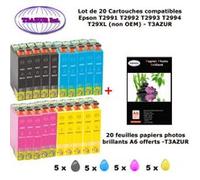 20 Pack compatible Epson T2991 T2992 T2993 T2994 pour Expression Home XP 235 245 247 332 335 342 345 432 435 442 445+PPA6-T3AZUR Pack G